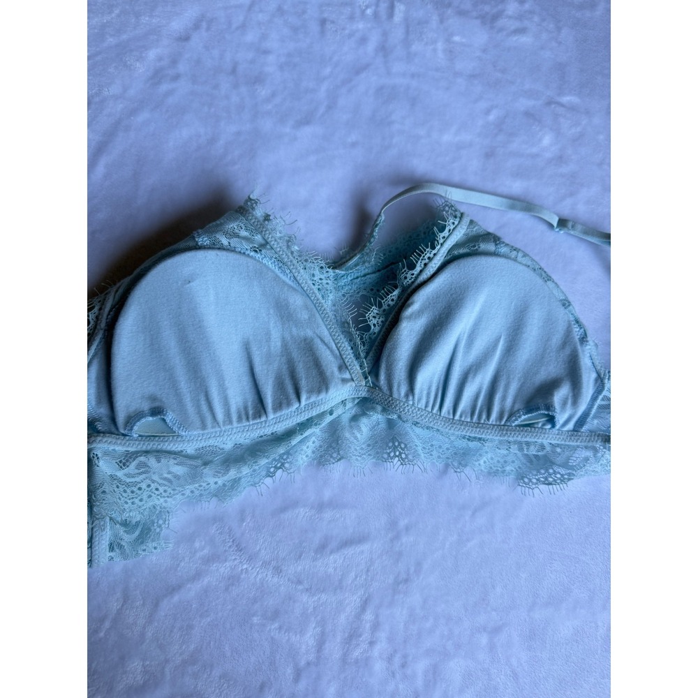Aerie Blue Womens M Floral Lace Padded Boho Longline Wireless Crossback Bralette - Picture 8 of 14